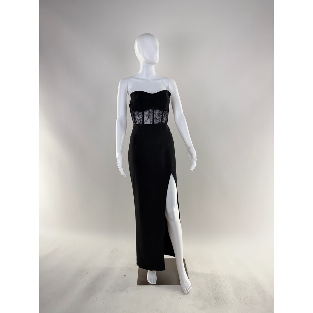 Elle Zeitoune Black Lace Corset Strapless Maxi Gown Dress XS - Picture 3 of 9